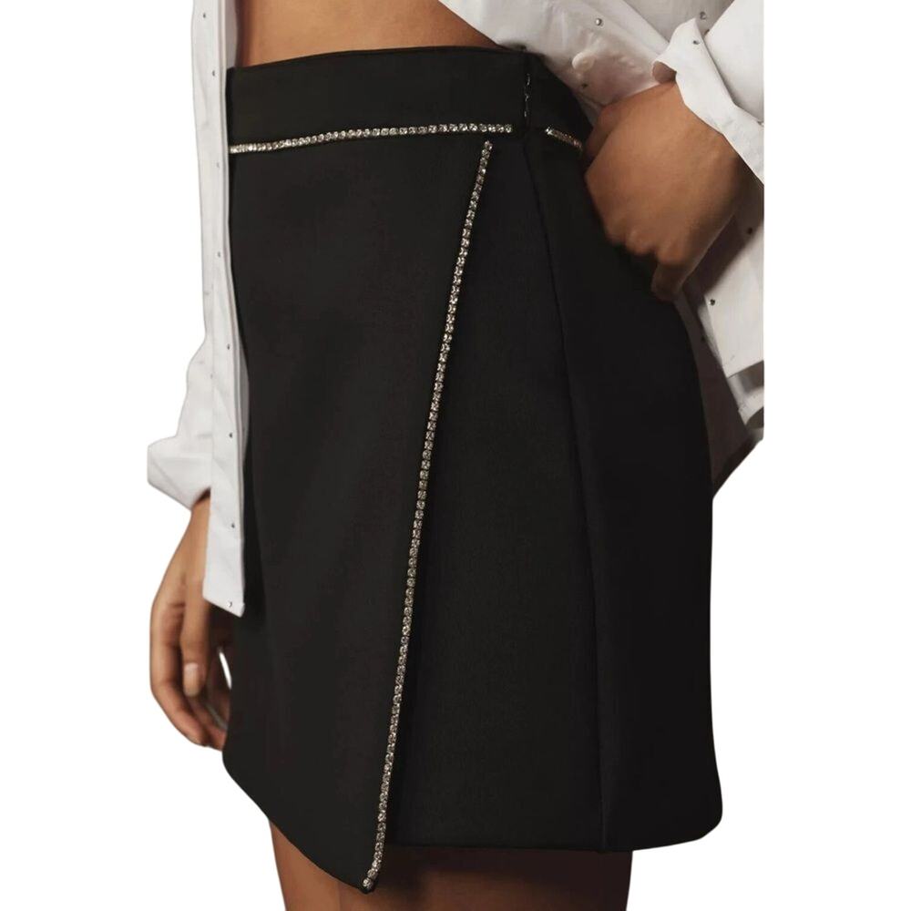 Good American Women's Embellished Scuba Glam Diamonds Black Miniskirt Size 4/27 - Picture 3 of 7